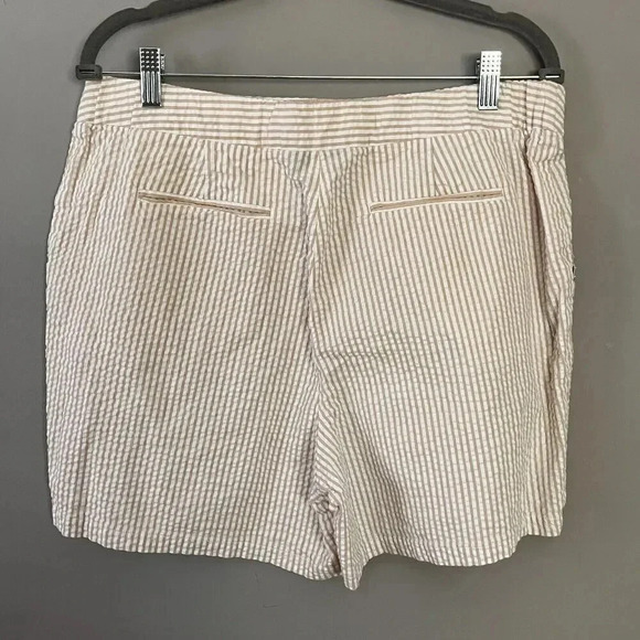 Susan Graver Seersucker Jacket & Shorts Set Womens L Tan Striped Eyelet Retro - Picture 6 of 16